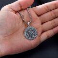 wholesale 925 Sterling Silver Saint Christopher Protect Us Pendant with 3D Angel and Halo on Round Medallion - Includes 24 Box Chain-0-2