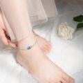 wholesale 925 Sterling Silver Blue Heart Crystal Ankle Anklet with Chain and Clasp - Adjustable Size for Women Girls-0-1