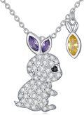 wholesale 925 Sterling Silver Rabbit Shaped Purple and Yellow Stone Pendant Necklace for Women-0-0