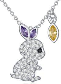 wholesale 925 Sterling Silver Rabbit Shaped Purple and Yellow Stone Pendant Necklace for Women-style4