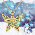 wholesale 925 Sterling Silver Blue Abalone Shell Butterfly Pendant Necklace with CZ Accents for Women Girls Gifts Jewelry 43cm Chain Length-0-5
