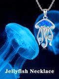 wholesale 925 Sterling Silver Blue Opal Jellyfish Pendant Necklace with Swarovski Crystals-0-5