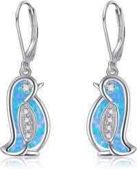wholesale Sterling Silver Opal Abalone Penguin Dangle Earrings for Women Girls-penguin opal earrings