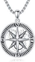 wholesale 925 Sterling Silver  Mens Compass Pendant Necklace with Chain - Nautical Jewelry for Travelers and Adventurers (Length: 24)-0-0