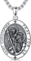 wholesale 925 Sterling Silver Oval St Christopher Prayer Pendant Necklace for Men & Women-0-0
