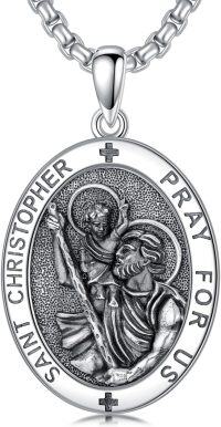 wholesale 925 Sterling Silver Oval St Christopher Prayer Pendant Necklace for Men & Women-F-St Christopher Shield Charm B