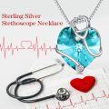 wholesale TOUPOP Gifts For Nurse Birthstone Stethoscope Necklace 925 Sterling Silver Heart Crystal Nursing Themed Jewelry Nurses Day Christmas Gifts For Women Doctor Medical Student -0-3