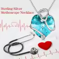 TOUPOP Sterling Silver Crystal Stethoscope Necklace Nursing Jewelry Gifts-0-3