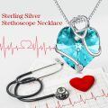 TOUPOP Sterling Silver Crystal Stethoscope Necklace Nursing Jewelry Gifts-0-3