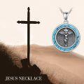 wholesale 925 Sterling Silver Turquoise Crucifix Pendant Necklace for Men & Women Christian Jewelry-0-3