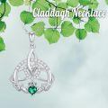wholesale 925 Sterling Silver Celtic Claddagh Love Knot Pendant With Heart Shaped Green Stone-0-4
