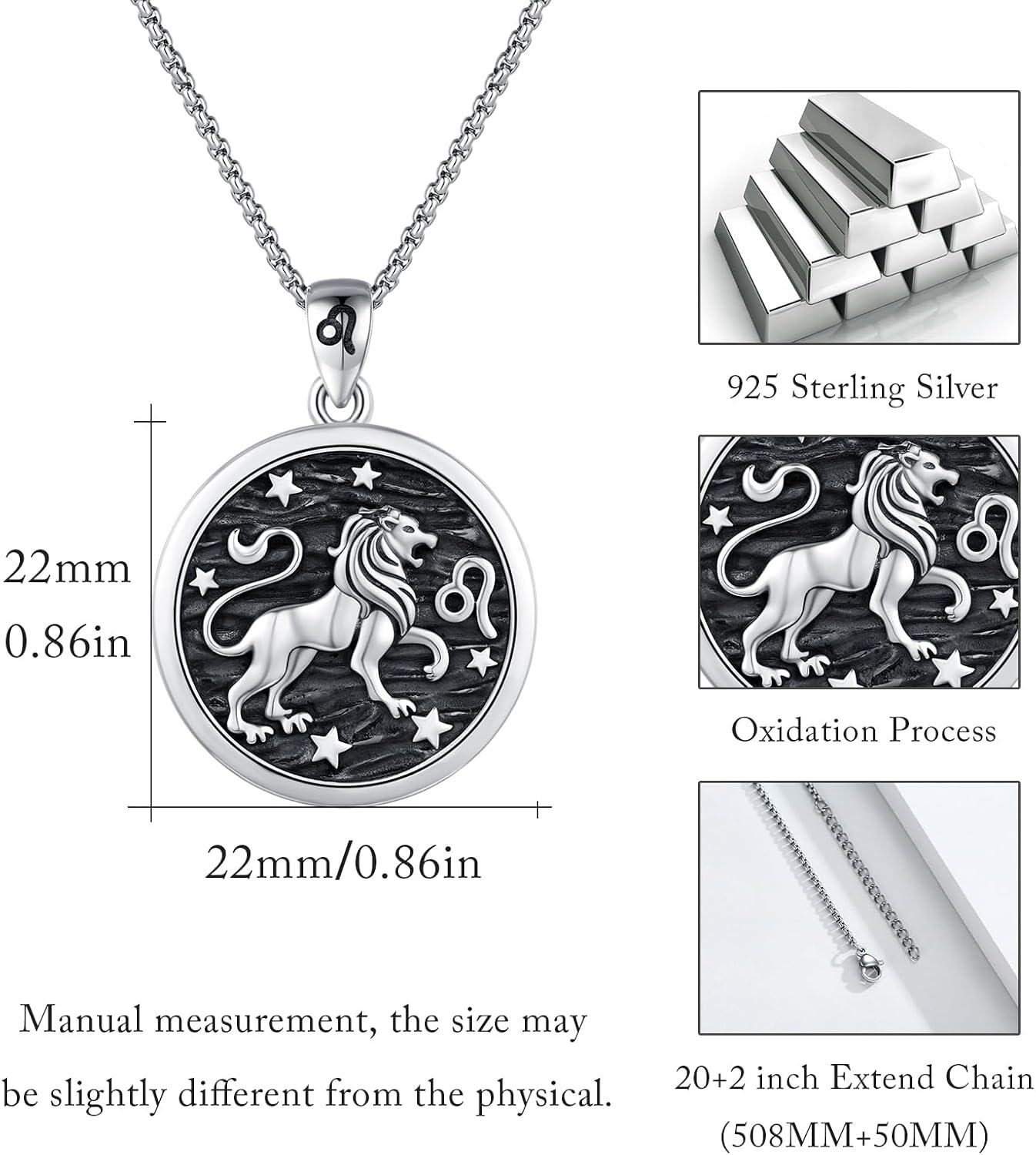 wholesale 925 Sterling Silver Leo Lion Constellation Zodiac Pendant Necklace for Men Women Gifts-0-4