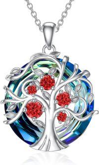 wholesale TOUPOP Tree Of Life Necklaces For Women Family Tree January Birthstone Birthday Ncklace S925 Sterling Silver Garnet Jewelry Birthday Gifts For Girlfriend Wife Her -undefined