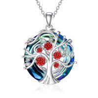 TOUPOP Sterling Silver Garnet Tree Of Life Necklace Women Birthday Gift-undefined