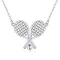 wholesale 925 Sterling Silver Crossed Tennis Rackets Ball Pendant Necklace Platinum Plated-0-0