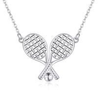 wholesale 925 Sterling Silver Crossed Tennis Rackets Ball Pendant Necklace Platinum Plated-Tennis
