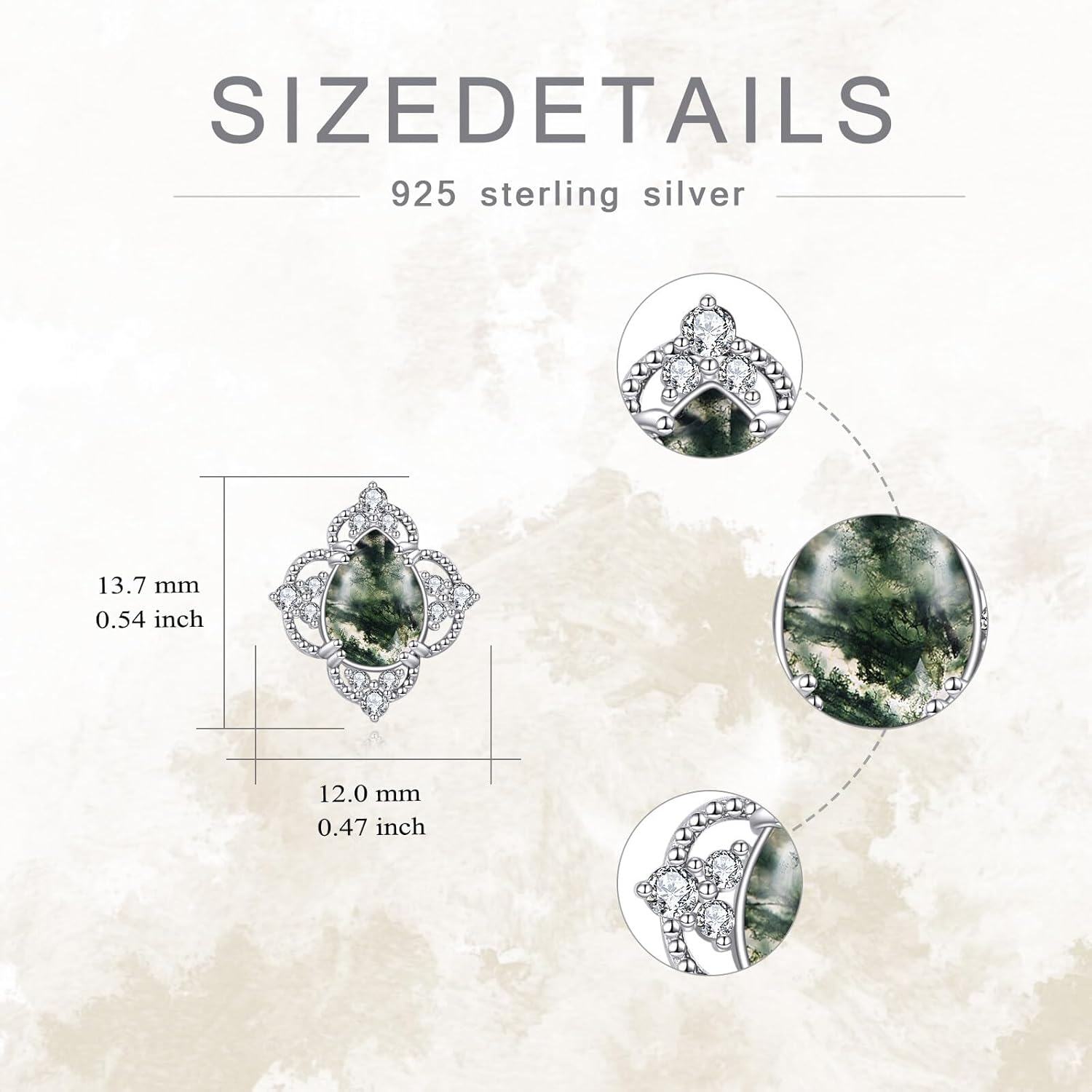 wholesale 925 Sterling Silver Natural Moss Agate Stud Earrings - Pear/Kite/Oval/Round/Cushion Shaped Vintage Jewelry for Women-0-4