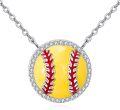 wholesale 925 Sterling Silver Softball Pendant Necklace with CZ Stones for Sports Lovers Gifts-0-0