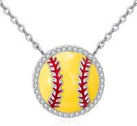 wholesale 925 Sterling Silver Softball Pendant Necklace with CZ Stones for Sports Lovers Gifts-Baseball