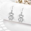 wholesale 925 Sterling Silver Teddy Bear Dangle Earrings with Cubic Zirconia Accents-0-2