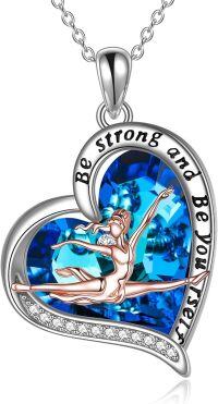 wholesale 925 Sterling Silver Blue Crystal Heart Pendant Necklace with Gymnast Design-silver-dance crystal necklace