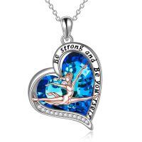 wholesale 925 Sterling Silver Blue Crystal Heart Pendant Necklace with Gymnast Design-silver-dance crystal necklace