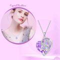 wholesale 925 Sterling Silver Purple Crystal Double Heart Pendant Necklace Gift for Her-0-5