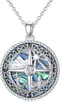 wholesale 925 Sterling Silver Compass Pendant Necklace with Abalone Shell and CZ Stones - Nautical s for Her-0-0