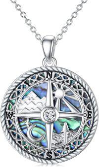 wholesale 925 Sterling Silver Compass Pendant Necklace with Abalone Shell and CZ Stones - Nautical s for Her-Compass B