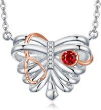 wholesale Sterling Silver 12 Birthstones Doctor Nurse Necklace Stethoscope Rib Cage Pendant Medical Skull Jewelry for Women-01-01-Rib Cage Stethoscope-Jan.