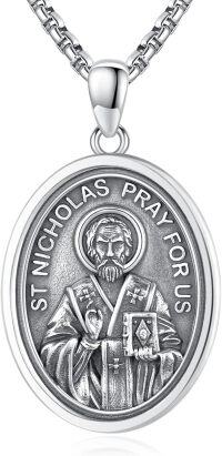 wholesale 925 Sterling Silver St Nicholas Medal Prayer for Us Catholic Patron Saint Charm Necklace Pendant  36 Chain-36a-St Nicholas-36a-St Nicholas