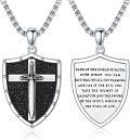 wholesale  & 925 Sterling Silver Knight's Templar Cross Joshua 1:9 Shield Pendant Necklace with Bible Verse Engraving-0-0