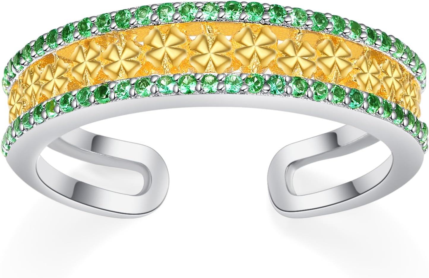 Sterling Silver Shamrock Ring for Women Irish Four Leaf Clover St Patrick s Day Jewelry-Gold Clover # 3