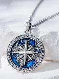 wholesale 925 Sterling Silver Blue Enamel World Map Compass Necklace for Men & Women - Travel Talisman Pendant Unique Inspirational s for Birthdays and Holidays-0-2