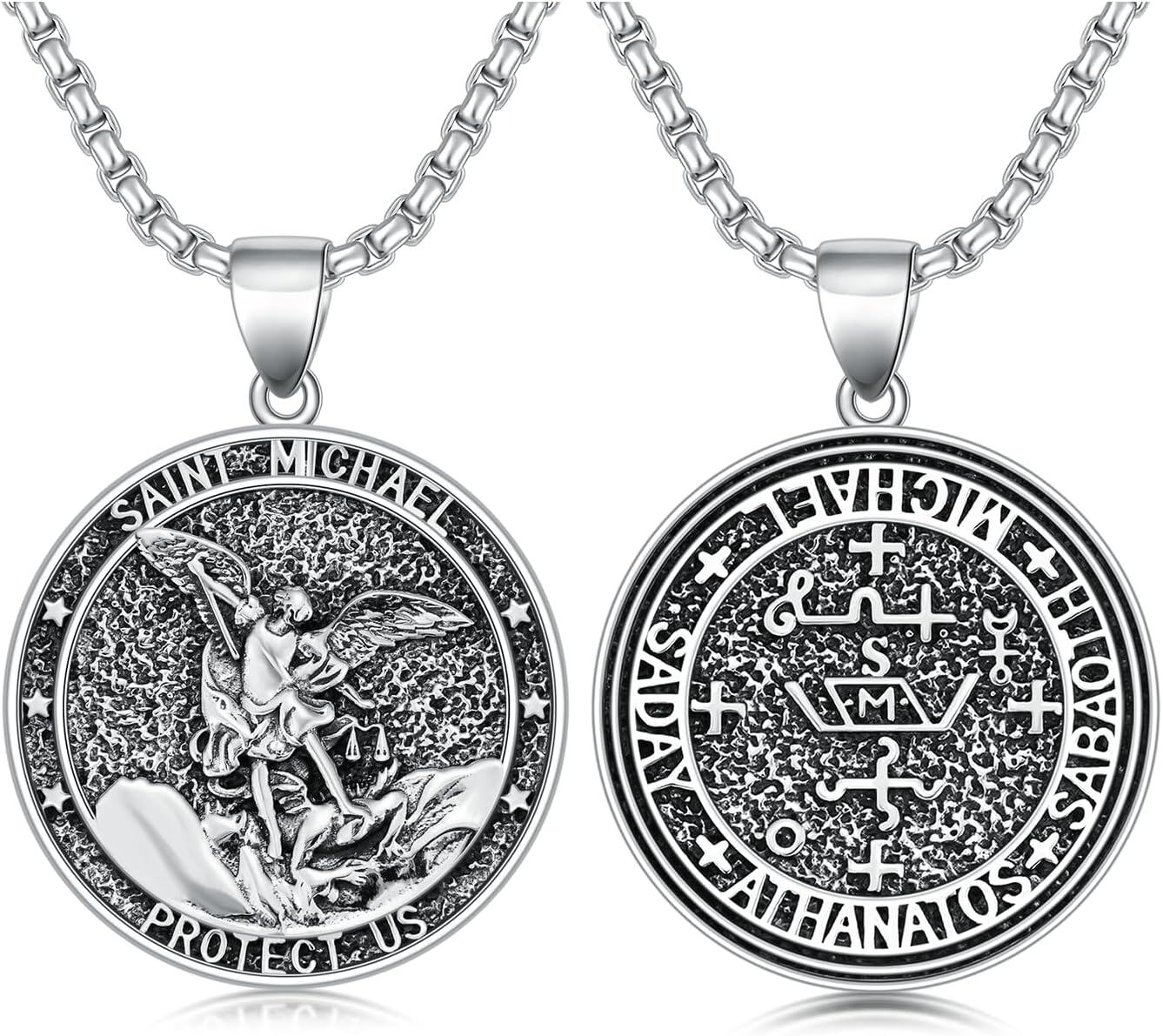 Sterling Silver Stone Patron Saint Necklace Amulet Jewelry Gift for Men Women-B12-St Michael Non-personalized