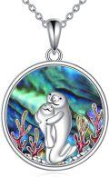wholesale 925 Sterling Silver Abalone Shell Manatee Pendant Necklace with Coral Accents-0-0