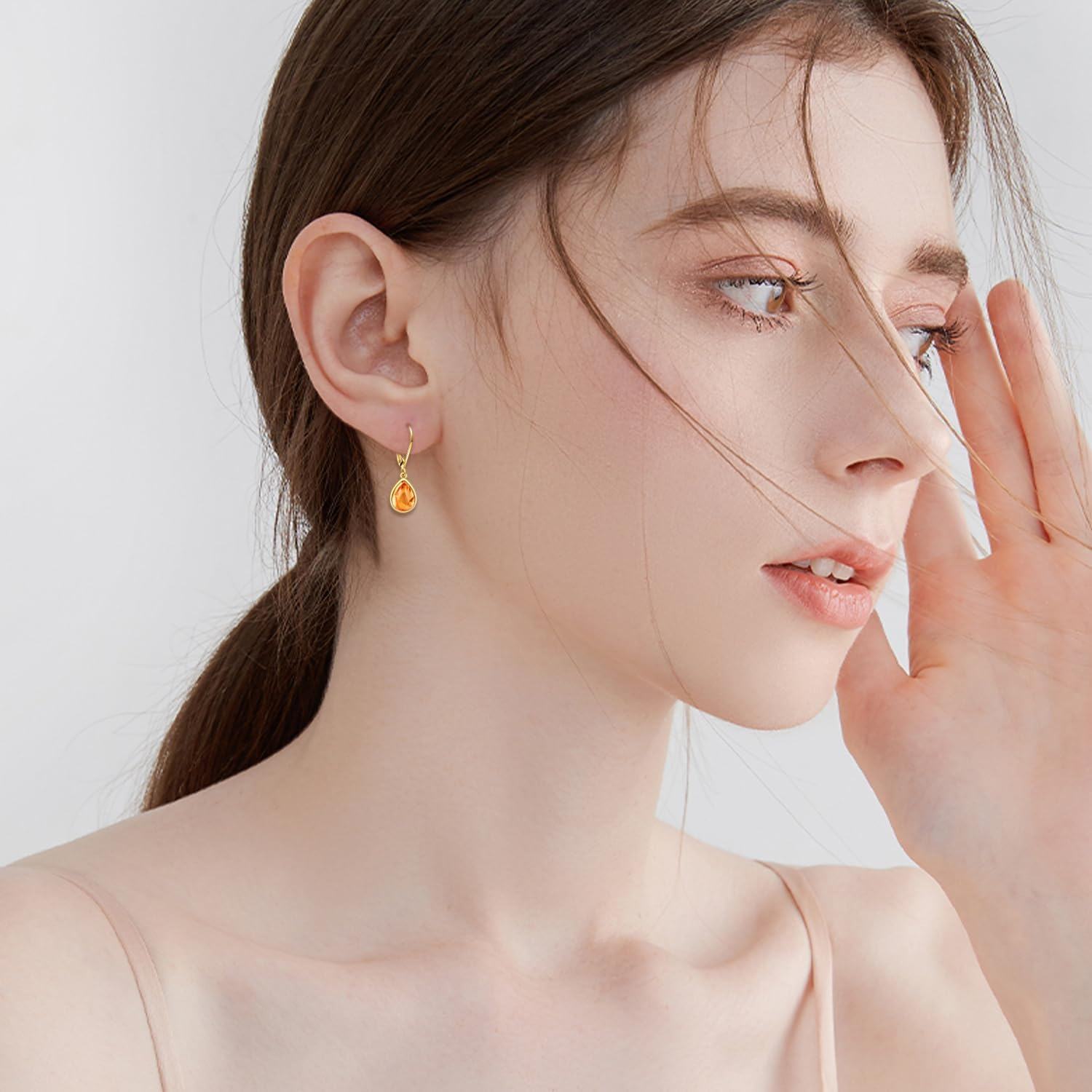 14K Gold Lapis Lazuli Opal Amber Teardrop Leverback Earrings for Women-0-5