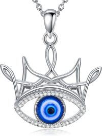 wholesale 925 Sterling Silver Crown Evil Eye Hamsa Hand Pendant Necklace for Women-Evil Eye