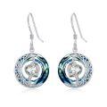 wholesale 925 Sterling Silver Purple Heart & Blue Swarovski Crystals Round Drop Earrings for Women-0-19
