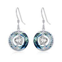 wholesale 925 Sterling Silver Purple Heart & Blue Swarovski Crystals Round Drop Earrings for Women-04-April-White Zirconia
