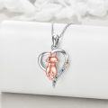 wholesale 925 Sterling Silver Heart-Shaped Pendant with Rose Gold Cat Charm and Multi-Colored Stones - Perfect Gift for Cat Lovers (Jewelry)-0-1