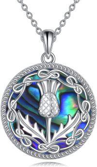 wholesale 925 Sterling Silver Celtic Knot Abalone Shell Scottish Thistle Flower Pendant Necklace-Scottish Thistle A