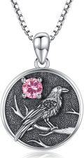 wholesale Silver Synthetic Stone Raven Pendant Crow Round Necklace Gift for Women-0-5