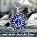 wholesale 925 Sterling Silver Abalone Shell Round Peace Sign Pendant Necklace for Women-0-8
