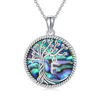 TOUPOP Sterling Silver Abalone Shell Initial F Family Tree Pendant Necklace-undefined
