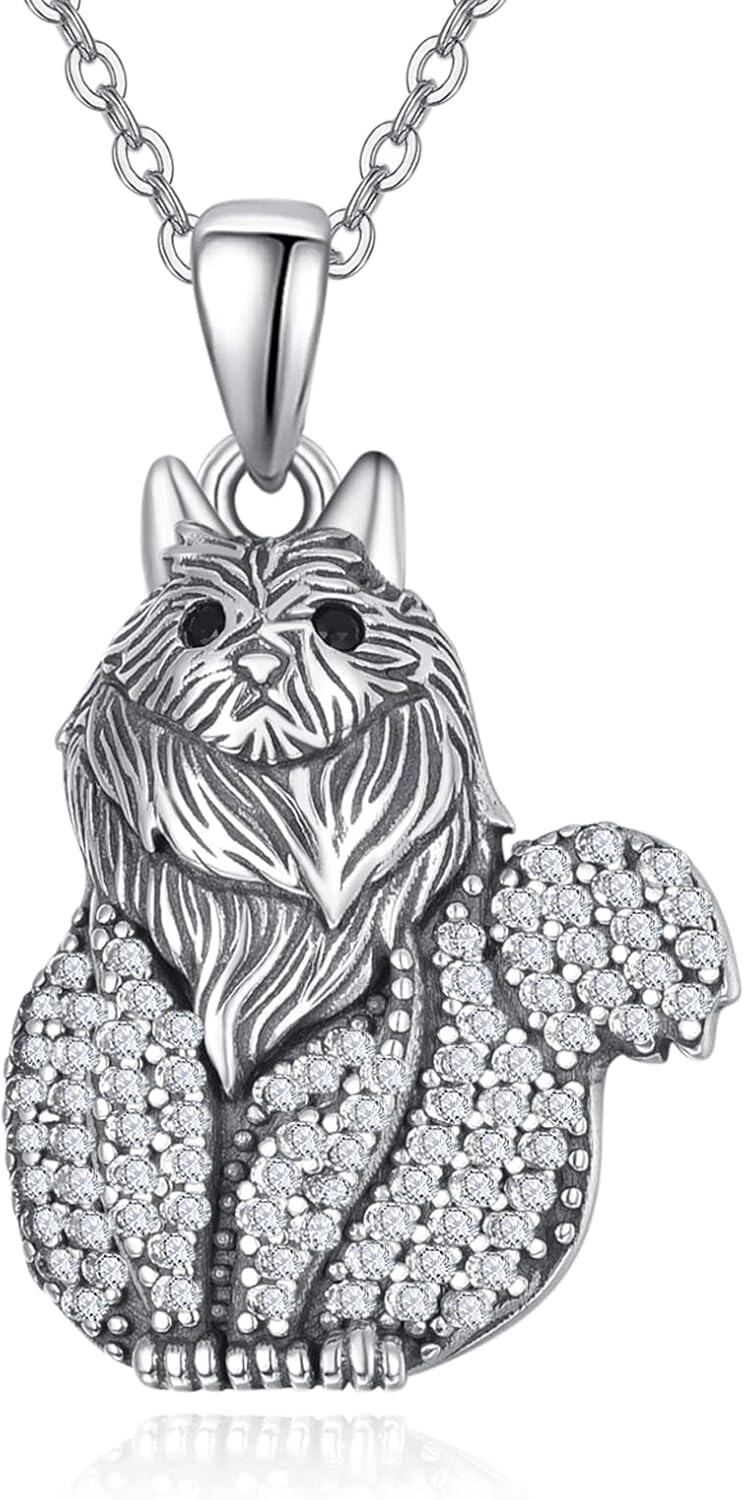 Sterling Silver Cat Pendant Necklace for Women-0-0