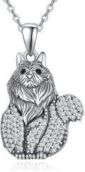 wholesale 925 Sterling Silver Dog Shaped Charm Pendant Necklace with Cubic Zirconia Stones for Women  48cm Chain Length-0-0