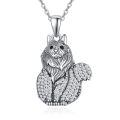wholesale 925 Sterling Silver Oxidized Long Haired Cat Pendant Necklace With Pave Cz Stones-0-0