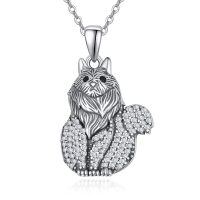 wholesale 925 Sterling Silver Oxidized Long Haired Cat Pendant Necklace With Pave Cz Stones-British Longhair