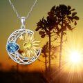 wholesale 925 Sterling Silver Celtic Moon and Sun Pendant with Blue Topaz & Yellow Crystal Necklaces for Women Girls s-0-5